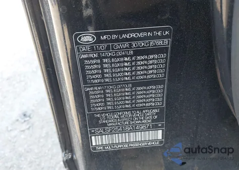 2008 Land Rover Range Rover Sport Hse z USA, uszkodzony, nr VIN SALSF25418A149871